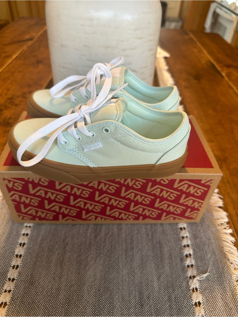 Vans Low Top Canvas Sneakers in Mint with Gum Sole